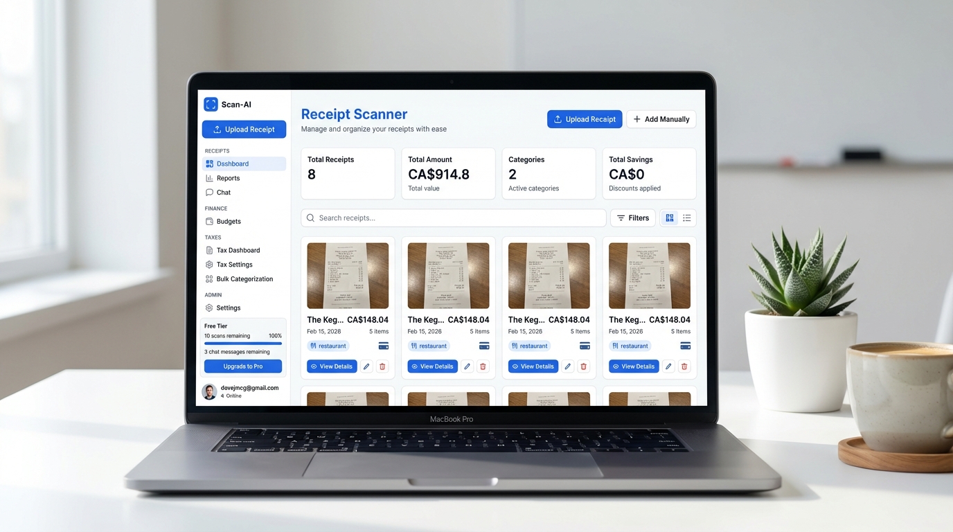 scan-ai dashboard showing receipt list and spending breakdown